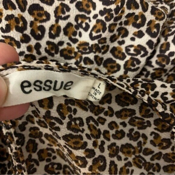 Essue Leopard Print Ruffle Sleeve Ruched Crop Blouse Top Large Trendy Y2K Chic - Picture 5 of 6